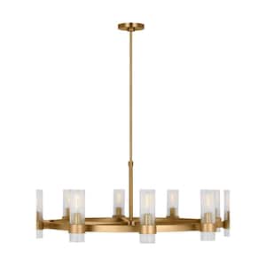 Geneva 42 in. W x 14.875 in. H 8-Light Burnished Brass Mid-Century Indoor Dimmable Large Chandelier with Clear Glass
