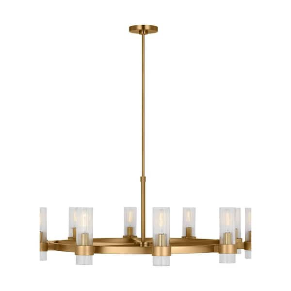 Generation Lighting Geneva 42 in. W x 14.875 in. H 8-Light Burnished Brass Mid-Century Indoor Dimmable Large Chandelier with Clear Glass