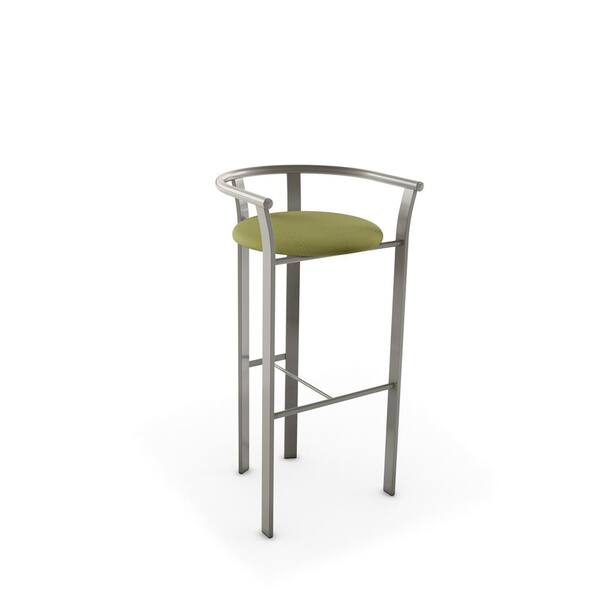 Unbranded Lolo 30 in. Light Grey Metal Green Fabric Bar Stool