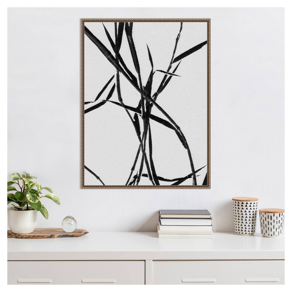 Grass Detail White Abstract Canvas Art with Bronze Frame