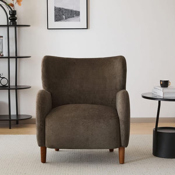 Coco Modern Dark Brown Velvet Upholstery Arm Chair Wingback Accent Chair with Solid Wood Legs