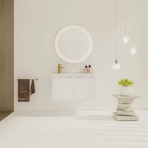 30 in. Wall Mounted Bath Vanity with Drop-Shaped Resin Top in White