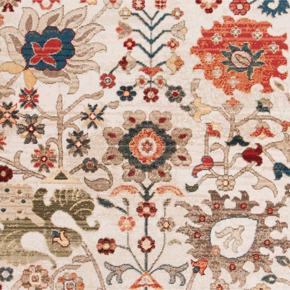Ivory and Red Synthetic Rectangular 8' x 10' Area Rug