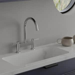 Modern Double Handle 2 Holes Deck Mount Bridge Kitchen Faucet With 360 Swivel Spout Sink Faucet in Polished Chrome