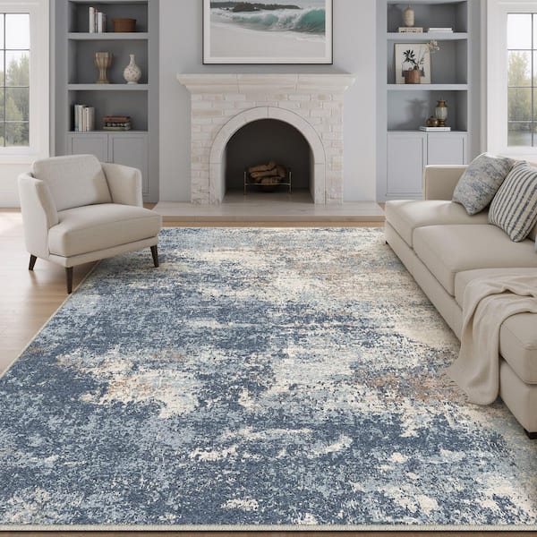 Wish Blue 6 ft. x 9 ft. Washable Modern Abstract Area Rug