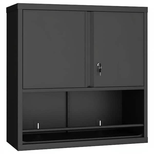 30 in. W x 30.71 in. H Black Rectangular Metal Recessed or Surface Mount Medicine Cabinet with 2 Door,Adjustable Shelves