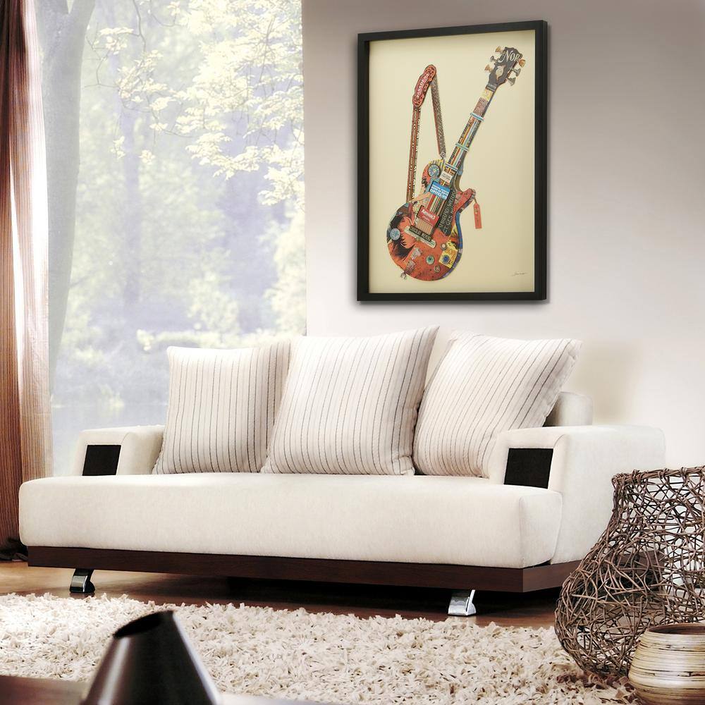 Electric Guitar Collage Art on Canvas with Black Frame