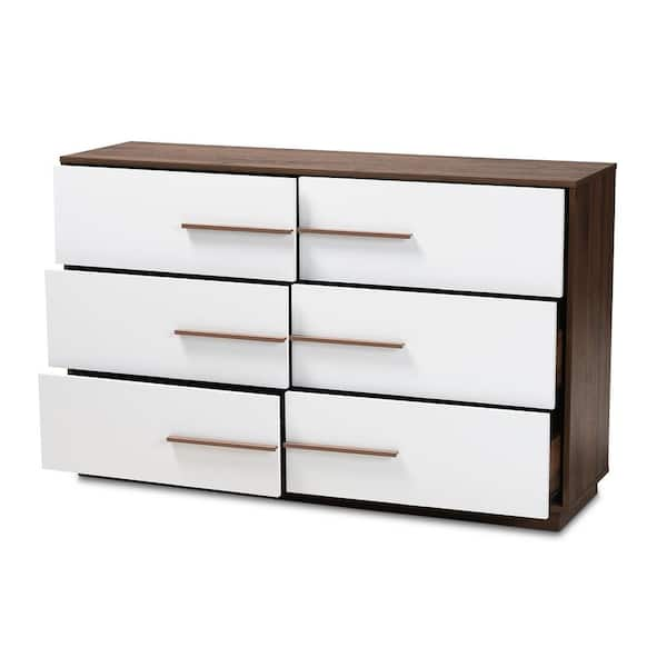 Baxton Studio Mette 6 Drawer White and Walnut Dresser 157 9696 HD