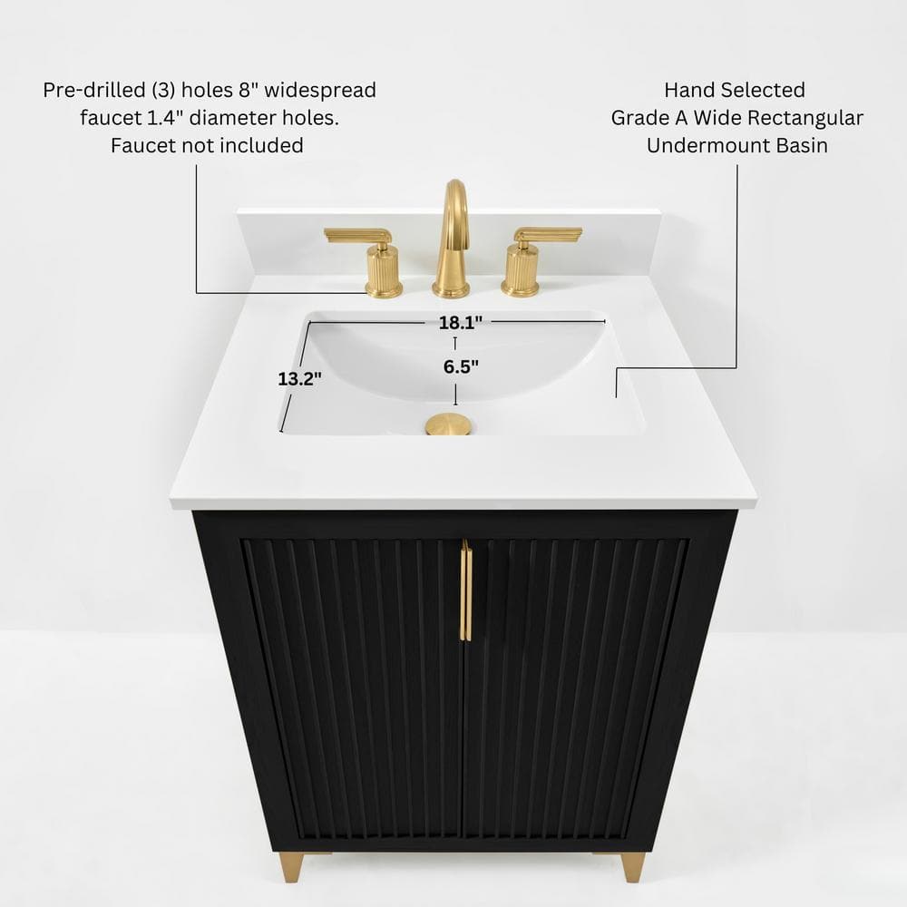 Turlington 24" Black Oak Vanity with White Quartz Top