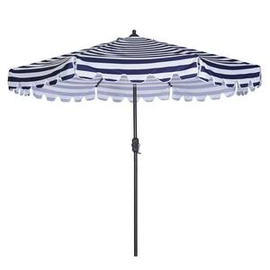 9 ft. Steel Market Table Umbrella with Push Button Tilt and Crank Patio Umbrella in White/Blue