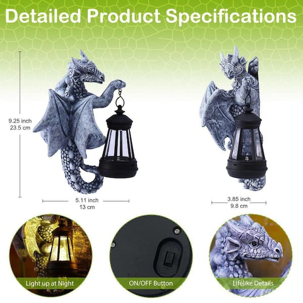 Goodeco Dragon Tree Hugger with Solar Lantern-9.3 Inch Resin