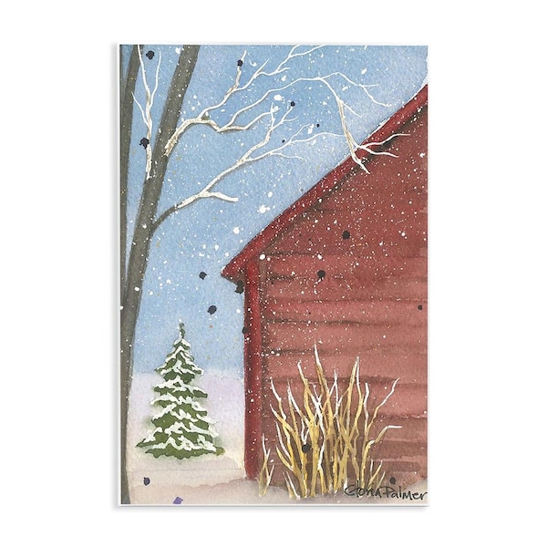 Stupell Industries Winter Snowy Cabin by Gloria Palmer 1-Piece Unframed Graphic Print Nature Poster Art Print 19 in. x 13 in.