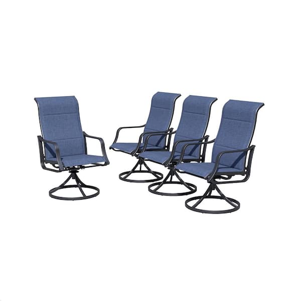 TOP HOME SPACE Swivel Metal Outdoor Dining Chair in Blue (4-Pack)