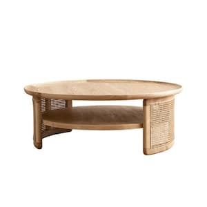 31.5 in. Burlywood Round Bamboo Rattan Top Coffee Table