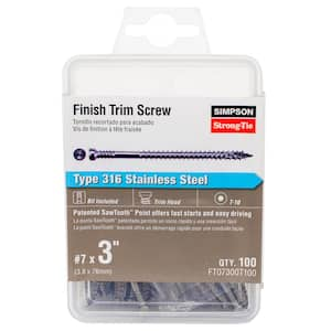 7 x 3 in. Type 316 Stainless Steel, T10 6-Lobe, Trim Head, Wood Screw (100-Pack)