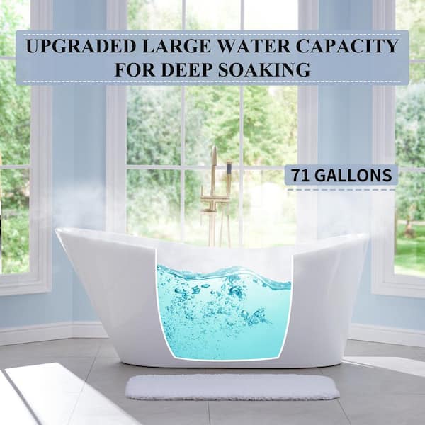67 in. Pure Virgin Acrylic Single Slipper Flatbottom Freestanding Soaking Bathtub in White with Drain and Overflow