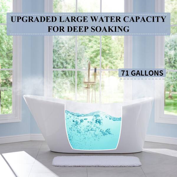 67 in. Pure Virgin Acrylic Single Slipper Flatbottom Freestanding Soaking Bathtub in White with Drain and Overflow