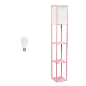 62.5 in. Light Pink Column Shelf Floor Lamp for Living Room, Bedroom, Office, with Linen Shade and LED Bulb