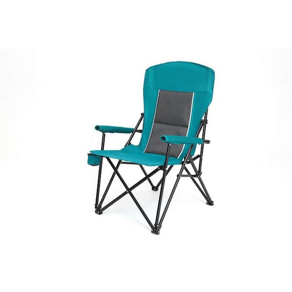 Unbranded Blue Metal Folding Lawn Chair, High Back Camping Chair, Beach Chair Support 250 lbs., Collapsible Chair with Cup Holder
