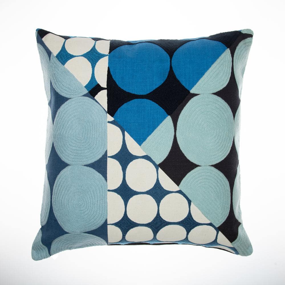 LR Home Stacy Garcia Blue/Multicolor Geometric Hand-Woven 20 in. x 20 in. Indoor Throw Pillow