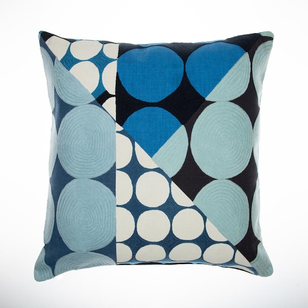 Unbranded Stacy Garcia Blue/Multicolor Geometric Hand-Woven 20 in. x 20 in. Indoor Throw Pillow