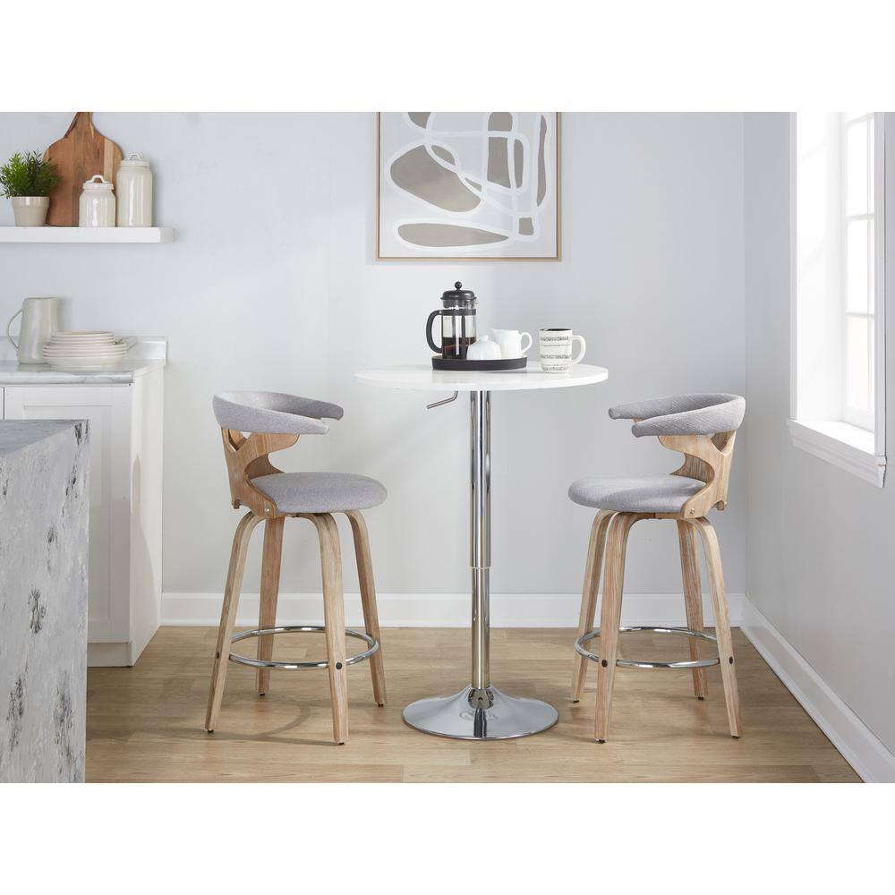 Gardenia Gray Swivel Counter Stools with Chrome Footrest, Set of 2
