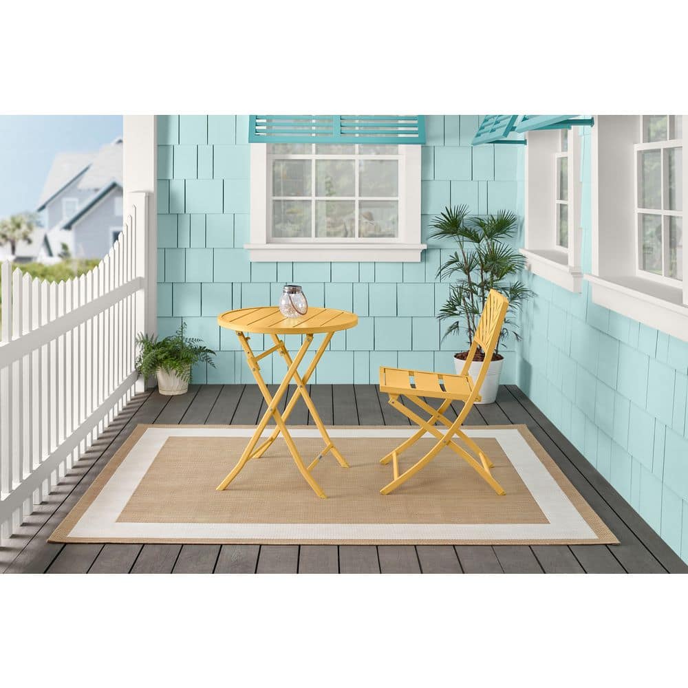 StyleWell Sunrise Yellow Round Metal Folding Outdoor Bistro Table