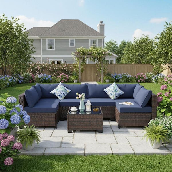 7-Piece Wicker Outdoor Sectional Set Patio Conversation Set Sofa