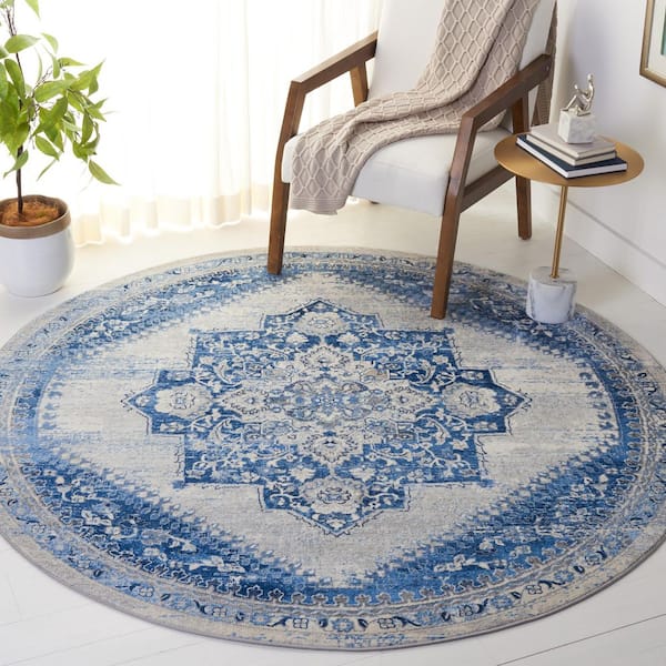 Brentwood 7 ft. x 7 ft. Blue/Ivory Medallion Traditional Round Area Rug