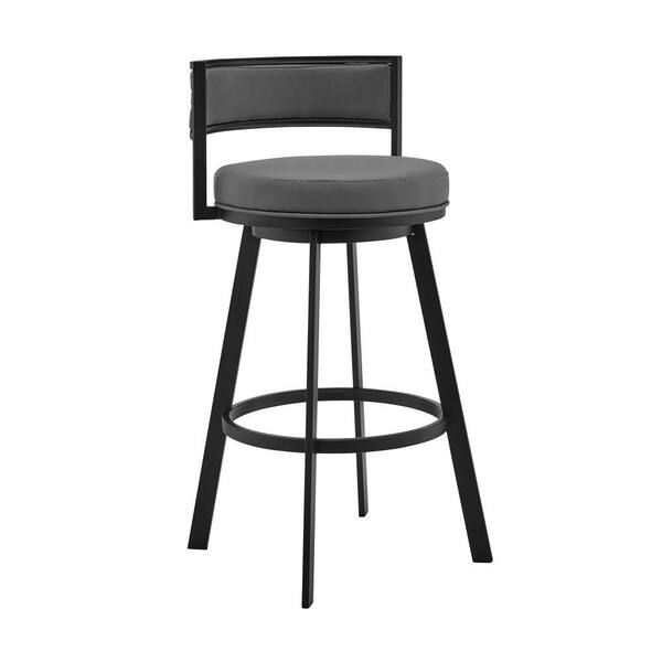 Benjara 26 in. Gray and Black Low Back Metal Frame Bar Stool with Faux Leather Seat