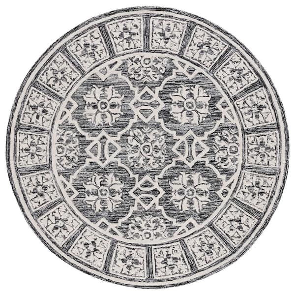 SAFAVIEH Metro Black/Ivory 6 ft. x 6 ft. Border Geometric Round Area Rug