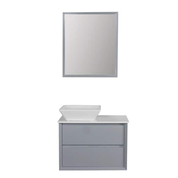Mediterraneo Madrid 27 in. W x 19 in. D x 16 in. H Bath Vanity in PVC with Vanity Top in Gray with White Basins and Mirror