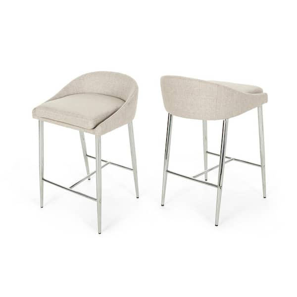 Noble House Bandini Modern 26 in. Beige Upholstered Counter Stools (Set of 2)