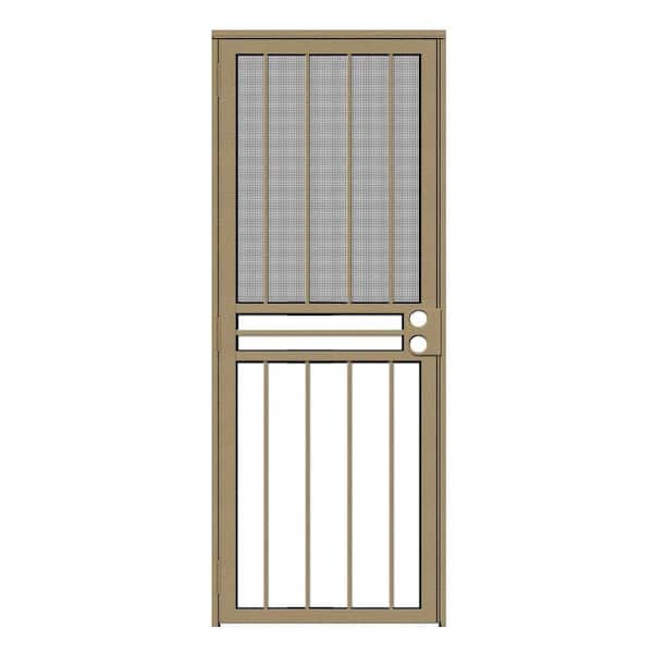 Unique Home Designs 32 in. x 80 in. Paladin Tan Recessed Mount All Season Security Door with Insect Screen and Glass Inserts