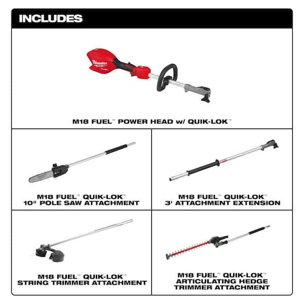 M18 FUEL 18V 10 in. Brushless Cordless Battery Powered QUIK-LOK Pole Saw w/ String Trimmer & Hedge Trimmer Attachments