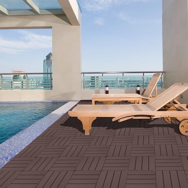 Tidoin Outdoor 1 ft. x 1 ft. Composite Interlocking Tile Deck Tile in Light Coffee(44 Per Box)