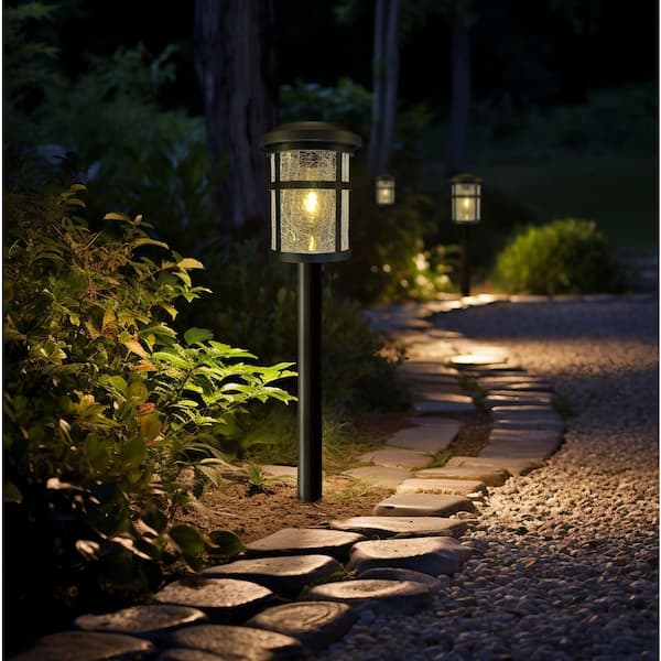 Monteaux Lighting Black Integrated LED Outdoor Solar Pathway Light with Clear Crackled Glass