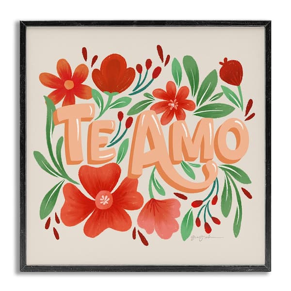 Stupell Industries Te Amo with Red Flowers by Gia Graham Gray Framed Nature Giclee Art Print 17 in. x 17 in.