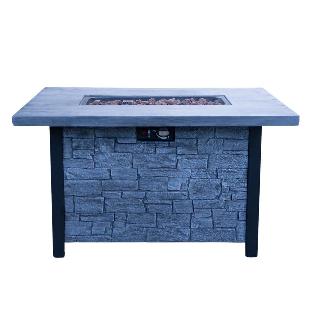 44" W x 25" H Outdoor Patio Propane Fire Pit Table – 50,000 BTU, Cultured Stone Look, Eco-Friendly Materials