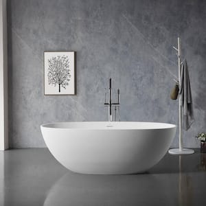 Moray 65 in. x 30 in. Solid Surface Stone Resin Flatbottom Freestanding Double Slipper Soaking Bathtub in Matte White