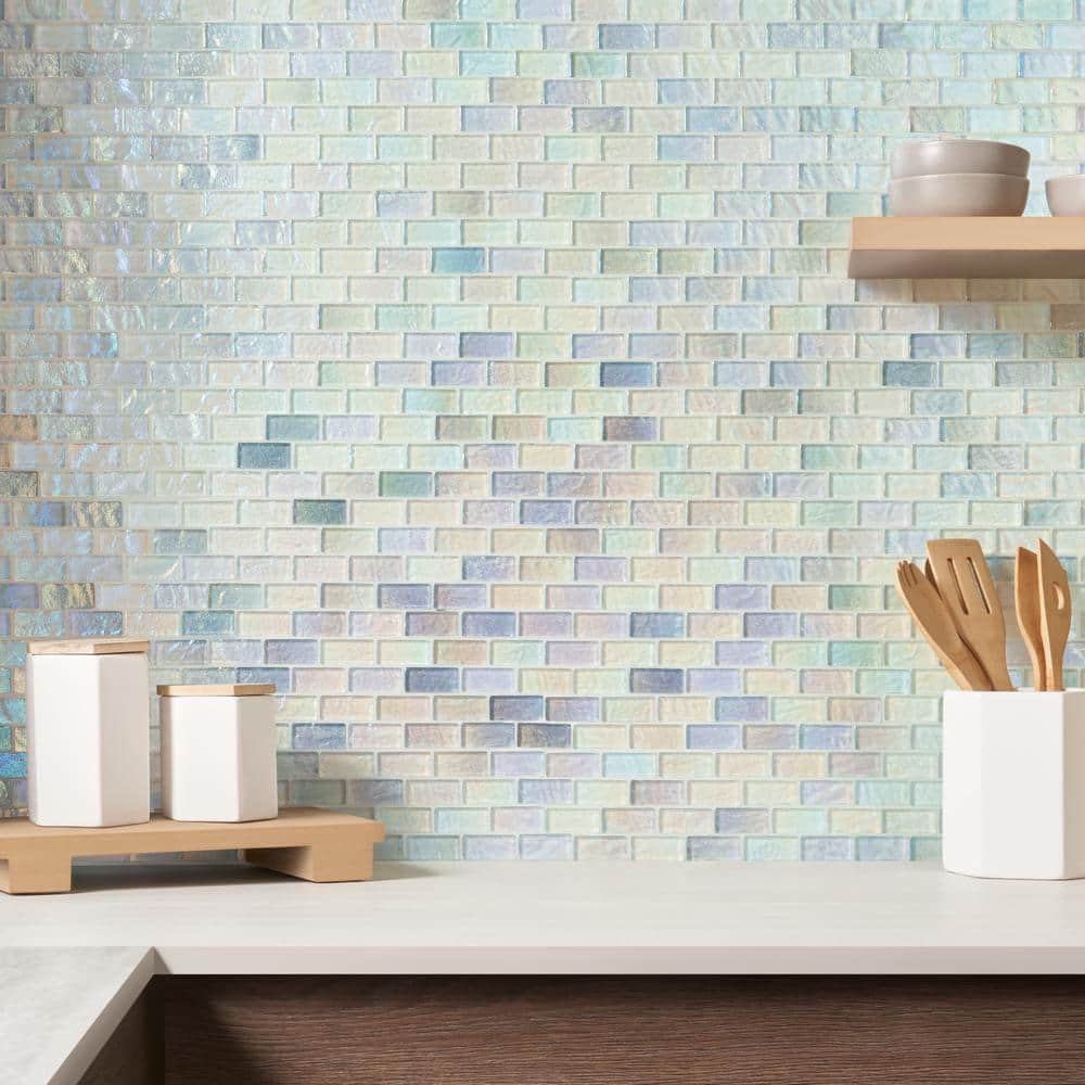 Shallows Iridescent White Glass Mosaic Wall Tile