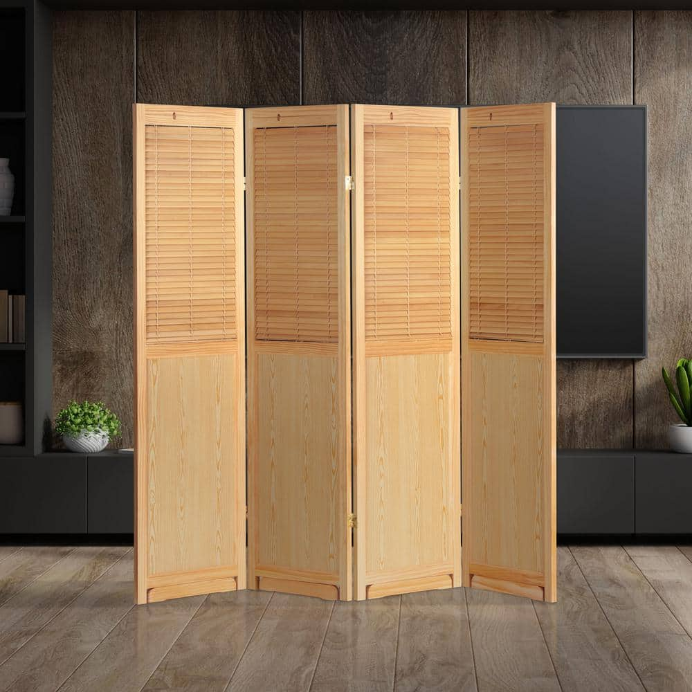 Oriental Furniture Natural 6 Ft. Tall Adjustable Shutter 4-panel Room 