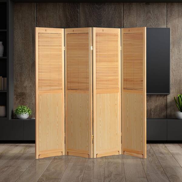 Oriental Furniture Natural 6 ft. Tall Adjustable Shutter 4-Panel Room ...