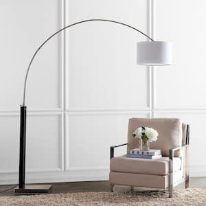 Cosmos 83 in. Black/Nickel Arc Floor Lamp with Off-White Shade