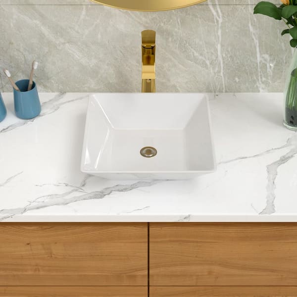 LORDEAR 16 in. x 16 in. x 5.5 in. Modern Ceramic Rectangular Porcelain Sink Bathroom Vessel Vanity Sink in White