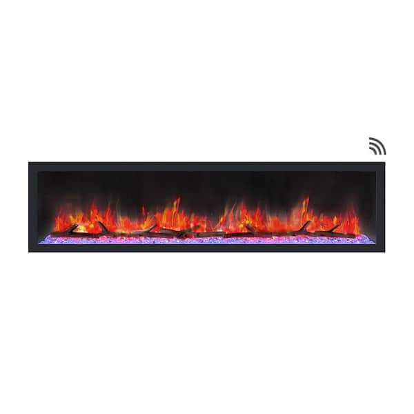 74 in. Cascade Flush-Mount LED Electric Fireplace in Black