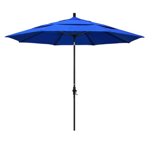 California Umbrella 11 ft. Bronze Aluminum Pole Market Fiberglass Collar Tilt Crank Lift Outdoor Patio Umbrella in Pacific Blue Sunbrella
