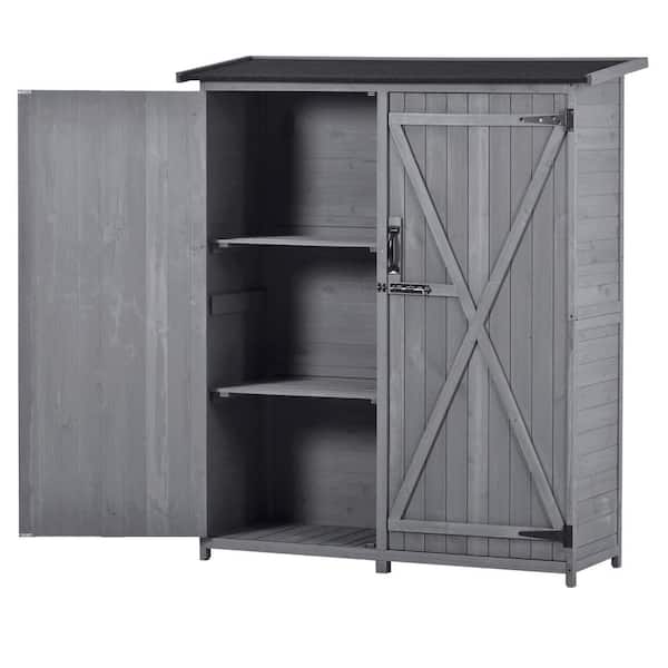 Miscool 4.6 ft. W x 1.7 ft. D x 5.3 ft H Wood Storage Shed Garden Tool Organizer with Double Door Gray (40.7 sq. ft.)