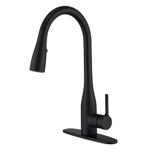 Single-Handle 3 Patterns High Arc Pull Down Sprayer Kitchen Faucet Deck Mount Tulip Kitchen Faucet in Matte Black
