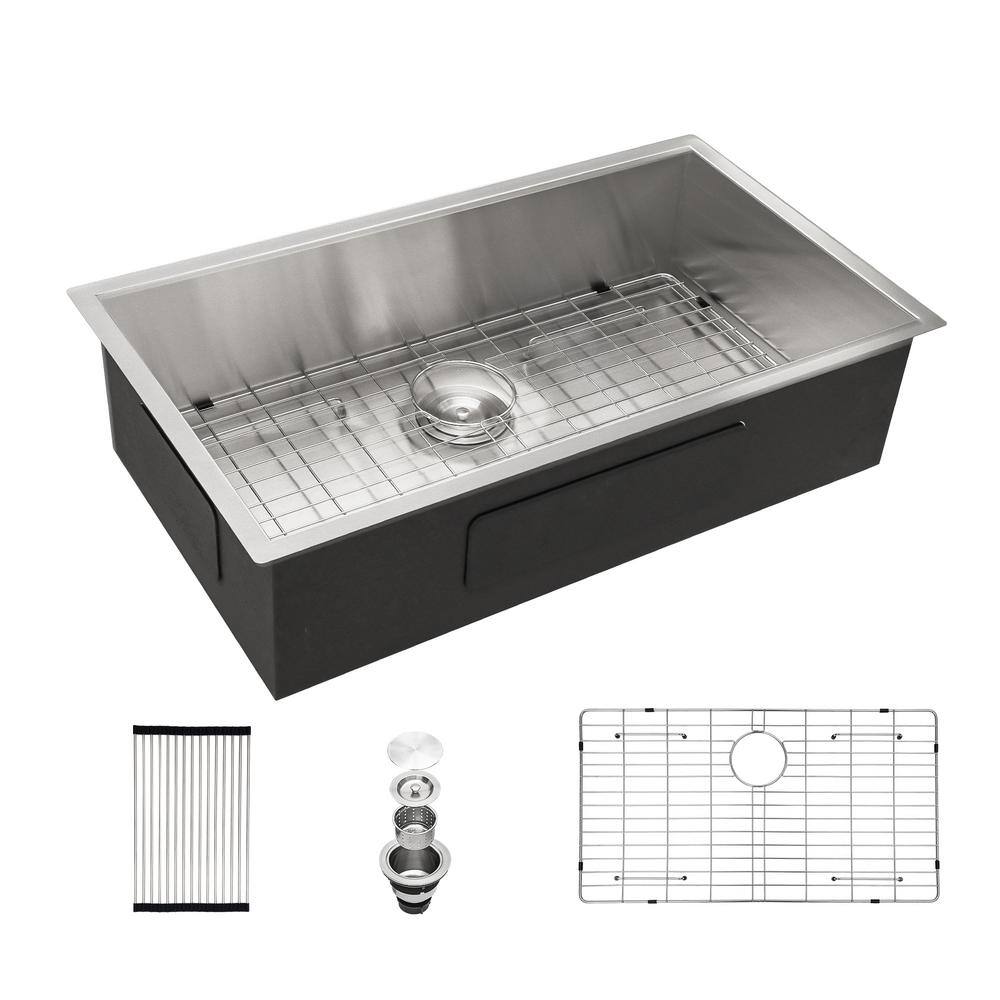 33 in. Single Bowl Undermount 18-Gauge Stainless Steel Kitchen Sink with Ac